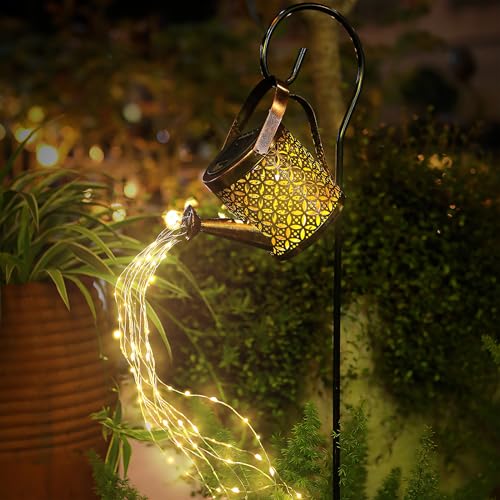 Retoo Solar Gießkanne Lichterkette Aussen, LED Solarlampen Außen, IP65 Wasserdicht, Gießkannenlicht Lichter mit Schäferhaken, Lichterkette Aussen für Garten Hofweg Balkon Terrasse, Garten Dekoration