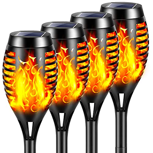 YAZEKY Solarlampen für Außen Garten - 12 LED Solarleuchten fackel mit Realistischer Flammeneffekt, IP65 Wasserdichte Solar Gartenfackeln Solarleuchten für Weg Hinterhöfe (4 Pack)