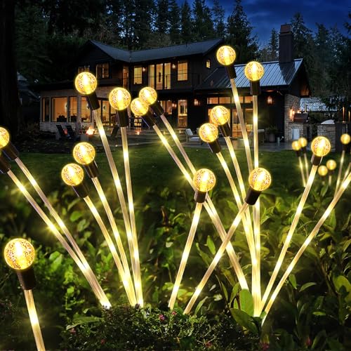 Joltix Solarlampen für Außen Garten, 48 LED Solar Glühwürmchen Lampen, 6 Stück Wasserdicht Glühwürmchen Gartenlichter, Garten Lichter Für Garten, Blumenbeet, Hof, Terrasse, Strauchwerk, Dekorative.