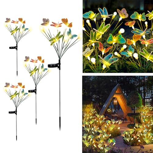 NEXVIN Solarlampen für Außen Garten, 4 Stück Glühwürmchen Gartenlichter Solarleuchten, 32LED Firefly Solar-Gartenlichter IP65 Wasserdicht für Garten, Fußweg, Hinterhöfe, Rasen, Balkon Deko