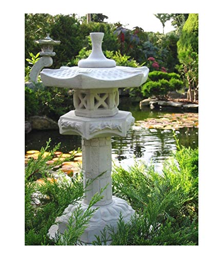 Deine Gartenoase Japanische Steinlaterne Yukimi auf Säule S, Zement, Weiss
