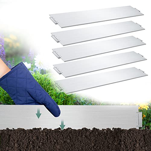 Vigevee Rasenkante verzinkt Metall, 5m 10m 15m 20m 25m 30m 35m 40m 45m 50m 100x15cm oder 100x18cm Beeteinfassung Mähkante Palisade Gartenbeet, Silber (Länge 25m - Höhe 18cm)