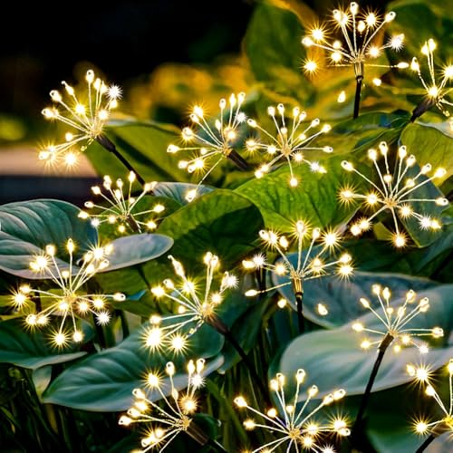 Redefun Gartendeko Solarleuchten für Außen 2 Stück 160 LED Solarstecker Gartenbeleuchtung, 8 Modi 160 LED Solarlichter Pusteblume Wasserdicht Solarlampen Feuerwerk für Patio Yard Garten Deko