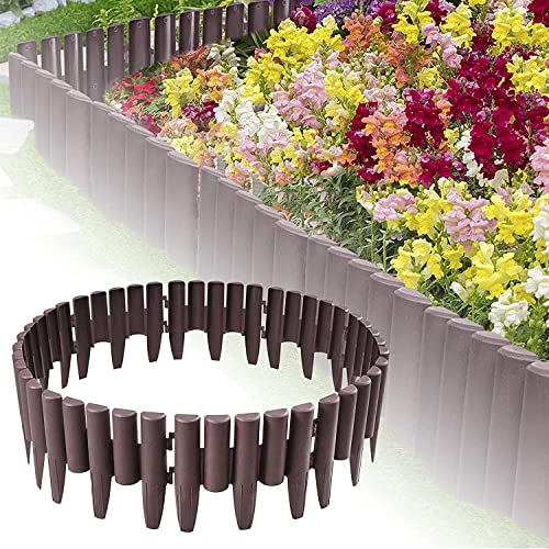 XMTECH 2,8m Rasenkante Beetumrandung Mähkante Randsteine aus Kunststoff, Palisaden in Holz Optik, Beeteinfassung Gartenzaun,Braun,1 Element (L x H): 28 x 24cm - 10 Stück