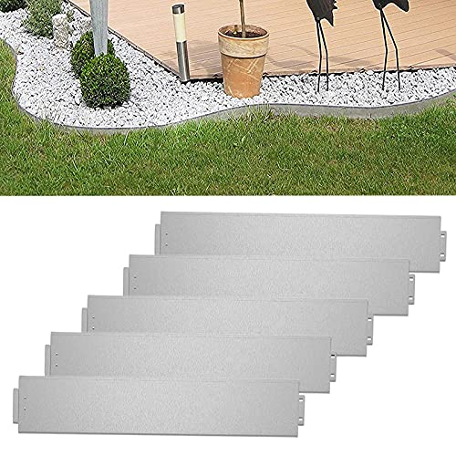 XMTECH 10m Rasenkante Metall Verzinkt Beetumrandung, 18cm Höhe Beeteinfassung Mähkante Palisade, 10 Stück 100cm x 18cm (L x H) Rasenkante Verzinkt, Silber