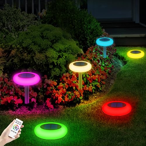 INTELAMP Solarlampen für außen Garten,6 Stück Solar Gartenleuchten mit Fernbedienung,Helligkeit und Farbe programmierbar Solar Gartenbeleuchtung für Garten, Weg, Pool, Hof, IP65 Wasserdicht