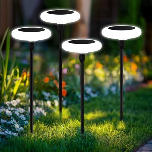 Carastek Solarlampen für Außen Garten 4 Stück Solar Gartenleuchten Solarleuchten für Außen Super Hell Solar Solarlampen mit 36 Lumen IP65 Wasserdicht für Gartendeko Terrasse Rasen Outdoor (WHITE)