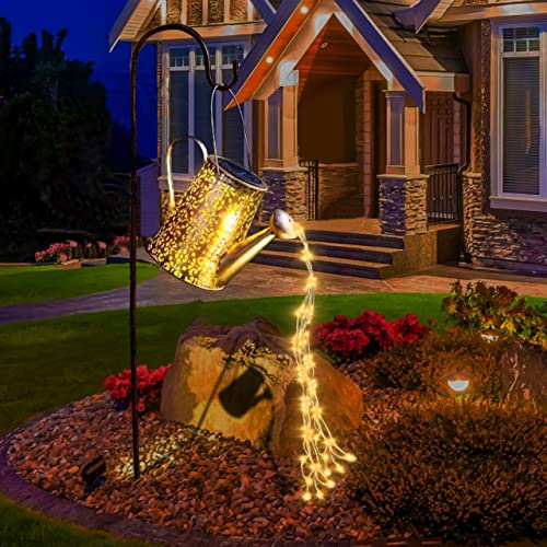 Solar Gießkanne mit Lichterkette Gartendeko - Gießkannenlicht Lichter für Hofweg Baum Rasen Yard Path, Solar Märchengarten LED, Lichterketten Aussen, Star Shower Garten Leuchten ​(mit Schäferhaken)
