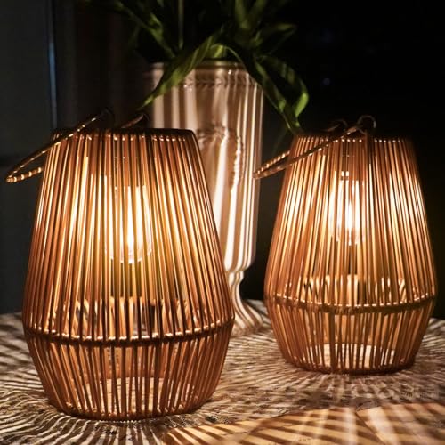 KagoLing Solar Laternen für Außen, 2 Stücke Solarlampen für Draußen im Böhmischen Stil mit LED-Glühbirne Hängend/Stehend Handgestrickte Solarlampen für Terrasse Garten Innenhof Balkon Deko weihnachten