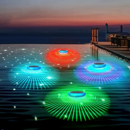 morxinle Solar Poolbeleuchtung,Schwimmende Solarleuchten mit Farbwechsel,Wasserdichte Teichbeleuchtung für Garten Deko,Unterwasser LED Licht für Schwimmbad,Pool,Teich,Brunnen,Wasserparks (4, RGB)