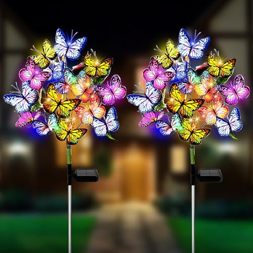 2 Stücke Solarlampen Für Außen Garten, Schmetterlinge Solarleuchten Garten, Schmetterling Solarlampen Für Außen Garten Deko Mit 34 Schmetterling 48 Led Für Garten Balkon Terrasse Yard Patio Dekoration