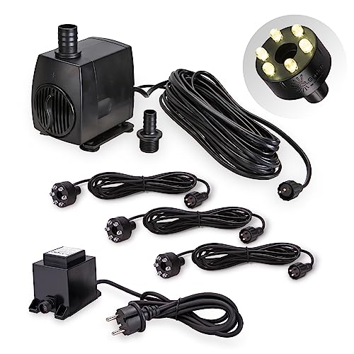 CLGarden Wasserspielpumpe SP3 mit 3X warmweißer LED Ring Beleuchtung Springbrunnenpumpe 1300 l/H