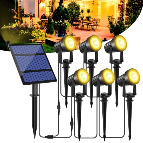 T-SUNUS Solarlampen für Außen Garten, 6 IN 1 Solar Gartenleuchte IP65 Wasserdicht Gartenstrahler Solar Außen Auto ON/OFF 2 Helligkeitsmodi für Garten Garage Eingang Zäune Baum 3000K