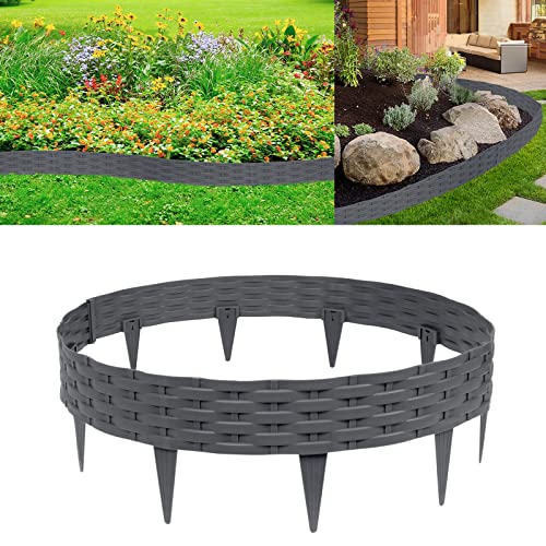LZQ Rasenkante Beeteinfassung 15m,Biegbarer Kunststoff Beetumrandungen Rattan-Design Palisaden mit 15 Elemente á 100 cm,Anthrazit