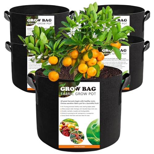 COKIELE 5 Stück 25L Stofftöpfe, Pflanzsack aus Vlies Stoff mit Griffe, Schwerlast 300G Verdickter und Belüfteter Pflanztasche für Kartoffeln, Tomaten und Erdbeeren, Blumen