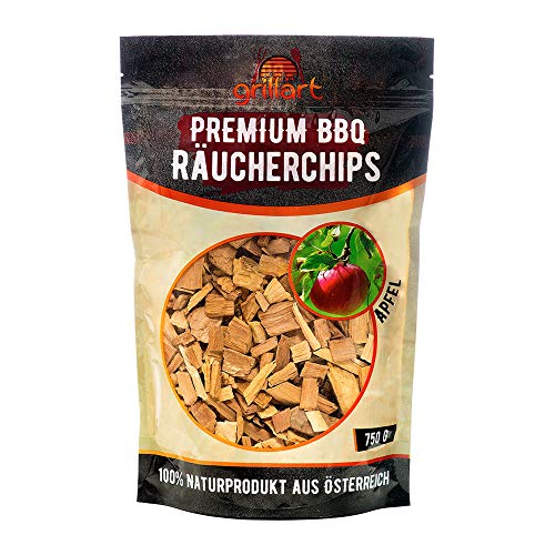 grillart® XL Premium Räucherchips Apfel für das besondere Raucharoma - sehr rauchaktives Räucherholz/Holzhackschnitzel - Natürliches Alpenholz- 750g
