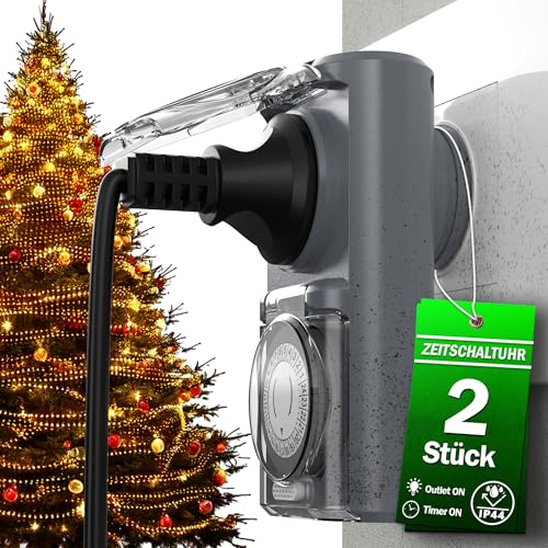 4smile Zeitschaltuhr Aussenbereich,2er,IP44 – Für Harte deutsche Wetterbedingungen entwickelt – Timer Steckdose Outdoor & Zeitschalter analog außen, mechanische 24-h Präzision