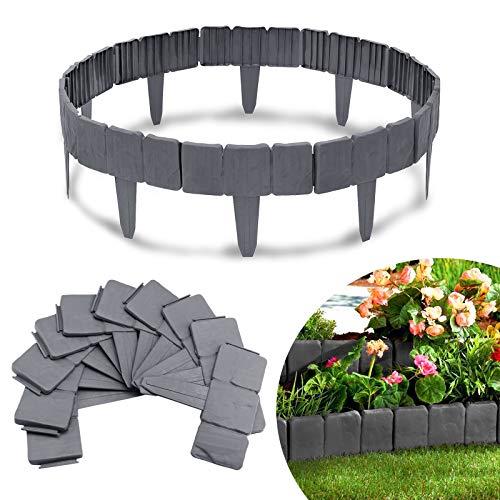 VA-Cerulean Rasenkante Kunstoff, Flexibler Steinoptik Beeteinfassung 5 M, PP Beetumrandungen mähkante, Palisade für Blumen Gartenzaun decorativ, L 25 x H 23 cm, 20 Stücke, Anthrazit