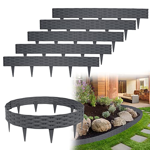 Yznahre Beetumrandungen Rasenkante Rattan-Optik, 10M Beeteinfassung Zaun Gartenpalisade Mähkante Flexible Garten Rasenkanten aus Kunststoff UV-Beständig 20 cm Hoch, Anthrazit (10 x 100cm)