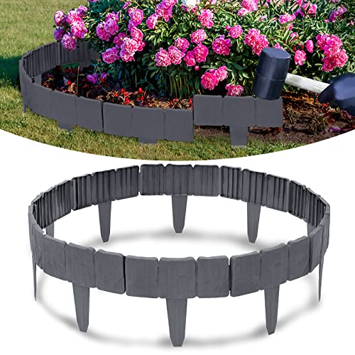 ACXIN Rasenkante in Steinoptik 12,5m Beetumrandung Garden Border Rasenkante Kunststoff Mähkante Gartenumrandung Palisade 1 Element (L x H): 25 cm x 23 cm Anthrazit