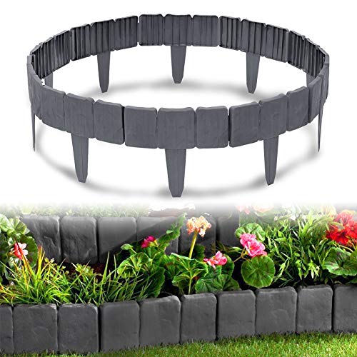 NAIZY Rasenkante Kunstoff in Steinoptik 10m Beetumrandung Mähkante Beeteinfassung Randsteine Kunststoff für Palisade Garten 25cm x 23cm(L x H) - 40 Stücke/10M Anthrazit