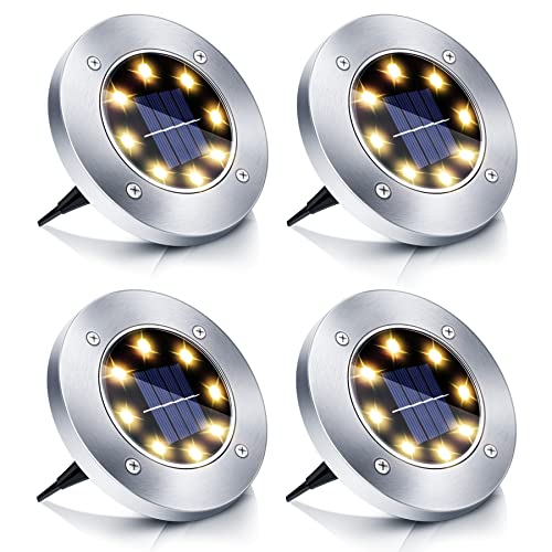 Boadw Solar Bodenleuchten, 4 Stück LED Solar Gartenleuchte IP65 Solarleuchte Gartenleuchte Wasserdicht Warmweiß [Energieklasse A+]
