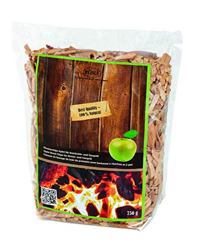 RÖSLE Räucherchips Apfel, 750 g, für Räucherbox auf Smoker, Holzkohle- und Gasgrills, rauchaktiv, naturbelassenes Holz, Braun