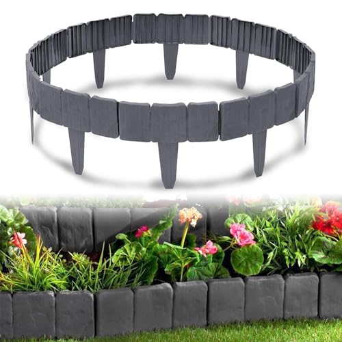 Froadp 40 Stück Rasenkante Kunststoff, 10m T-Formig Beetumrandung Mähkante, 25x23cm Steinoptik Palisade Beeteinfassung Garten Dekorativ für Obstgärten Wege Beete