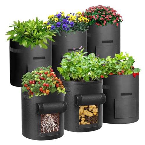 Cskunxia 6-Pack 15 Gallonen Vegetable Grow Plant Bags, kartoffel pflanzsack, Pflanzsäcke Kartoffeln aus Vlies Stoff, Pflanztaschen kartoffel mit Griffe für Kartoffeln, Tomaten, Pflanzen - Schwarz