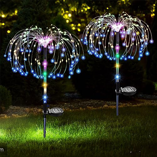 XRR Solarlampen für Außen Garten, 2 Stück 120 LED Solar Feuerwerk Licht 2 Modi Solarleuchten Garten Deko mit 7 Farbwechselnde Wasserdicht Gartenleuchten für Patio, Rasen,Wege, Fest Deko(Mehrfarbig)