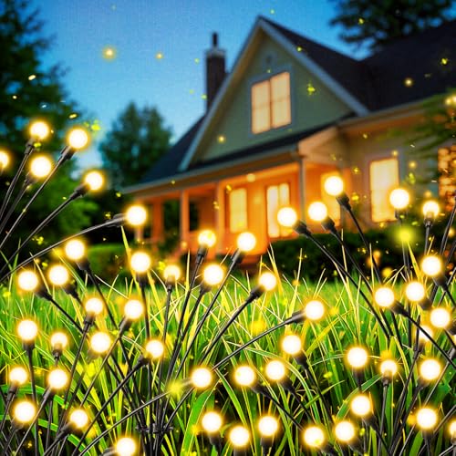 Solarlampen für Garten Außen, 6 Stück 10 LED Superhelle 2 Lichtmodi Glühwürmchen Solarleuchten für Außen mit Warmweißem Licht IP65 Wasserdicht Solarleuchten Garten Deko für Pathway Yard Balkon