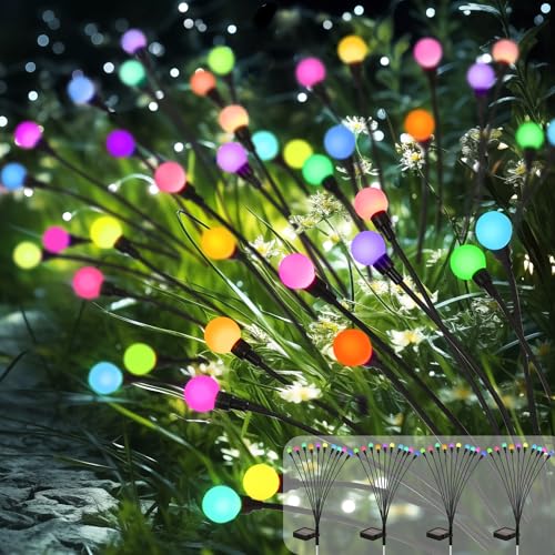 PATIOPIA Solarlampen für Außen Garten, 4 Stück 10 LEDs Wasserdicht Muticolor Solarleuchten，Glühwürmchen Solarleuchten für den Außenbereich, Terrasse, Hof, Weg, Garten (Farbwechsel)
