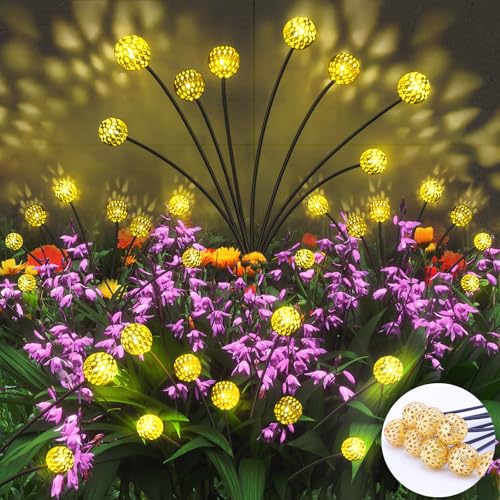 Beedove Solarlampen für Außen Garten, 2 Stück 8LED Glühwürmchen Swaying Solarleuchten Neu Aufgerüstet Optional Modi Garten Solarleuchten für Außen für Gartendeko Pathway Yard Patio Dekoratives