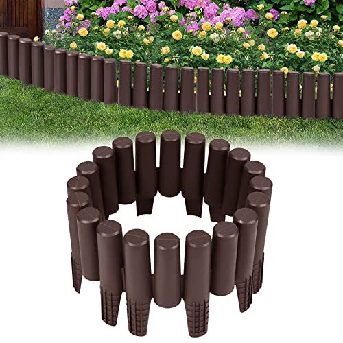 NAIZY Rasenkante 2,8m Kunststoff Beeteinfassung Holzoptik Beetumrandung aus Polypropylen 28x24cm per stück Gartenpalisade Spleißbar Mähkante Palisade Garten Deko (10 Stück, Braun)