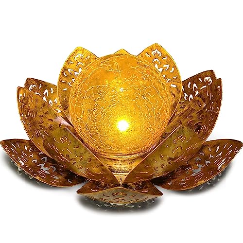 Solarlampen für Außen Solar Lotus Garten Deko Solar Bodenleuchte für Garten Warmes Licht Gartenleuchten für Außen Terassendeko LED Solarleuchten Wasserdicht Metall Solarlaterne