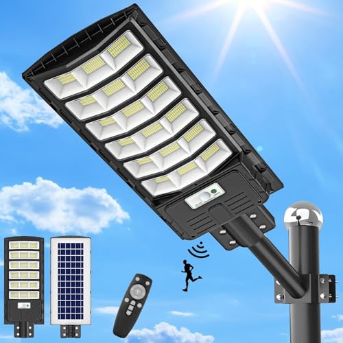 Sararoom 600W Solar Straßenlaterne, 594 LED Strassenlaterne Außenleuchte, Solarlampen für Außen mit Bewegungsmelder - 6500K IP65 Wasserdicht Solarstrahler Sicherheitsleuchte für Garten Garage Hof Wege