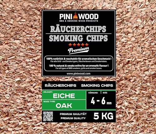 PINI 5 Kg Räucherchips Eiche 4-6 mm Smoking Chips Räucherspäne 18 Liter