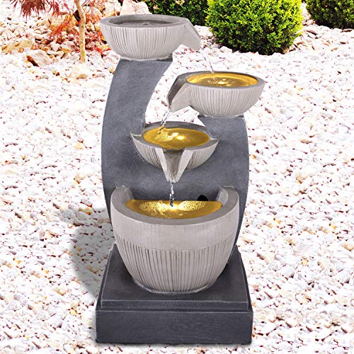 Gartenbrunnen Brunnen Zierbrunnen Zimmerbrunnen Springbrunnen Brunnen mit LED-Licht 230V Wasserfall Wasserspiel für Garten, Gartenteich, Terrasse, Balkon Sehr Dekorativ (FENG Shui mit LED-Licht)