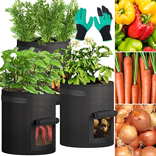 Powmag Kartoffel Pflanzsack, 3 Stück 40L Pflanzsäcke, Vliesstoff Pflanzsack, Pflanzgefäß Pflanzbeutel für Balkon Terrasse und Garten mit Gartenhandschuhe