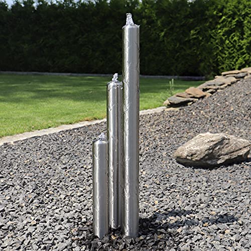 CLGarden Edelstahl Gartenbrunnen ESB1 100cm 3 Säulen aus gebürstetem Edelstahl mit LED Beleuchtung Zierbrunnen für Garten Springbrunnen Säulenbrunnen
