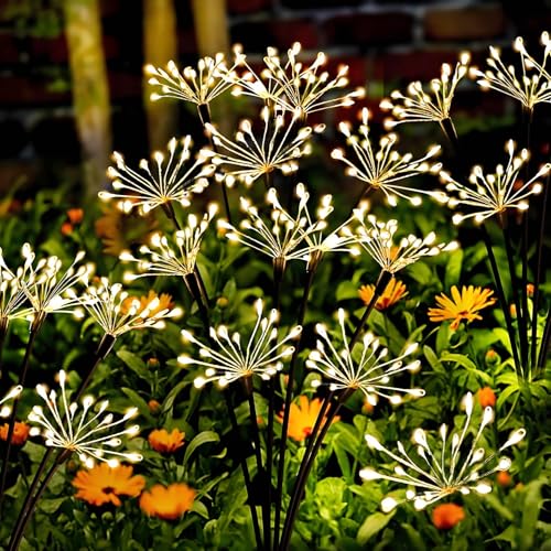 yowin Gartendeko Solarleuchten für Außen 2 Stück LED Solarlichter Pusteblume, 8 Modi Solarstecker Gartenbeleuchtung Wetterfest Solarlampen Feuerwerk für Garten Balkon Terrasse Deko - Warmweiß