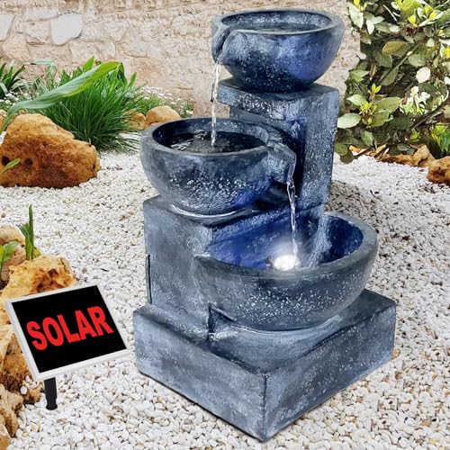 Amur GARTENBRUNNEN BRUNNEN Solar BRUNNEN ZIERBRUNNEN VOGELBAD Wasserfall GARTENLEUCHTE TEICHPUMPE - SPRINGBRUNNEN WASSERSPIEL für Garten, Gartenteich, Terrasse, Teich, Balkon, VERBESSERTES Modell