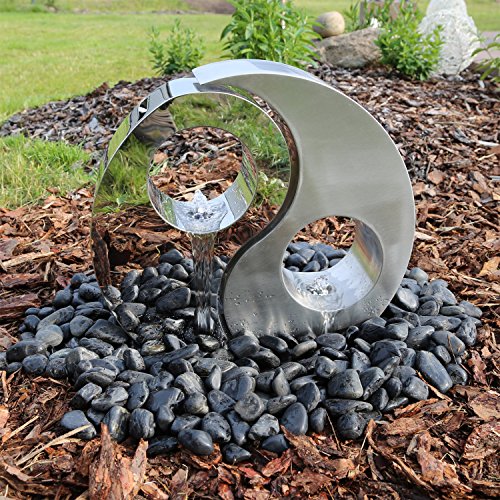Edelstahl Springbrunnen Yin Yang mit LED Beleuchtung Komplett Set