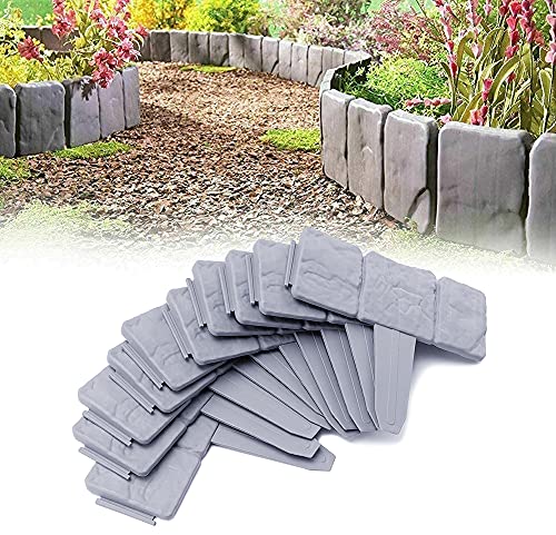 UISEBRT 80Pcs Rasenkante Kunstoff 20m Beeteinfassung Steinoptik Palisade Beetumrandung Mähkante Gartenzaun für Garten Border Blumenbeet, LxH 25x23cm, Grau