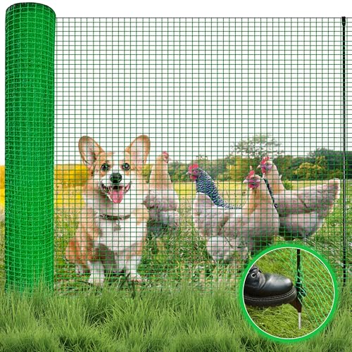 Signstek Begrenzungszaun, mobiler Zaun 90 cm hoch, 15m lang, 9 Pfähle, Hundezaun Hühnerzaun Gartenzaun Steckzaun ideal für Garten, Haus, Hof, Grün