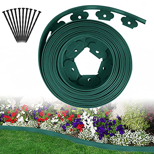 ACXIN Rasenkante Kunstoff 10m, Flexible Beetumrandung Mähkante mit Erdanker, Plastic Gartenzaun Rasenbegrenzung Lawn Border Garten Dekorativ (10m x 5cm, Grün)