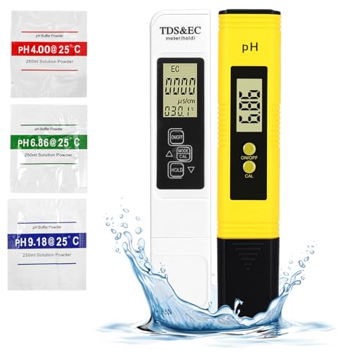 pH Messgerät, PH EC und Temperatur 4 in 1 TDS, PH Wasser Messgerät Digitale, pH Meßgerät 0.00-14.00 mit Automatisch Kallibrierung, Pool Wassertester für Trinkwasser, Schwimmbad, Aquarium und Labor