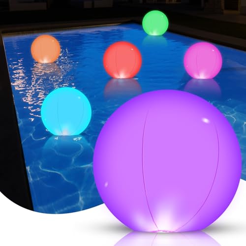 SCZND Schwimmende Poolbeleuchtung, 2 Stück 40cm Teichbeleuchtung, Aufblasbarer Poolbeleuchtung mit Fernbedienung, 16 RGB Farbwechsel LED, IP67 Wasserdichte Pool Lichter für Garten Teich Deko
