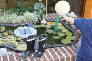 Kinder erkunden Teich