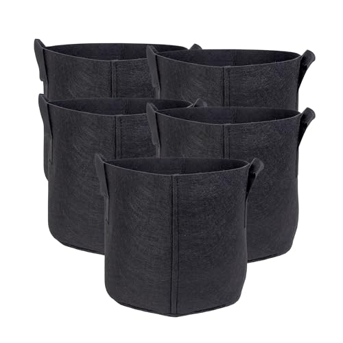 INTIRILIFE 5X Pflanzsack aus Vlies Stoff 20 Liter -5 Gallon- 30 x 25 cm - Pflanzen Übertopf mit Tragegriffen für Garten, Gewächshaus - Pflanzkübel Pflanzgefäß Pflanzbeutel Pflanztasche Kartoffelsack